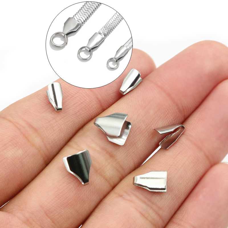 Jewelry Making Designs - 100ชิ้นสแตนเลส2-7มิลลิเมตรสายแบนจีบ End ลูกปัดหมวกคลิปเคล็ดลับพับสำหรับ DIY งูสร้อยคอโซ่เครื่องประดับทำผลการวิจัย
