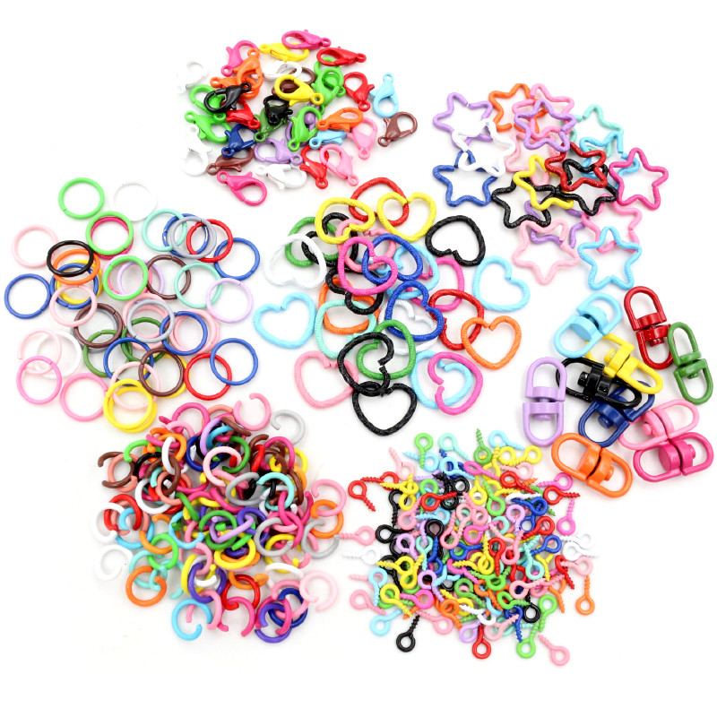 Jump Ring Assorted - ที่มีสีสันผสมโลหะผสมแยกกระโดดแหวนกุ้งจับมือตาไก่สกรู Pins พวงกุญแจแหวนเครื่องประดับ DIY ทำวัสดุอุปกรณ์