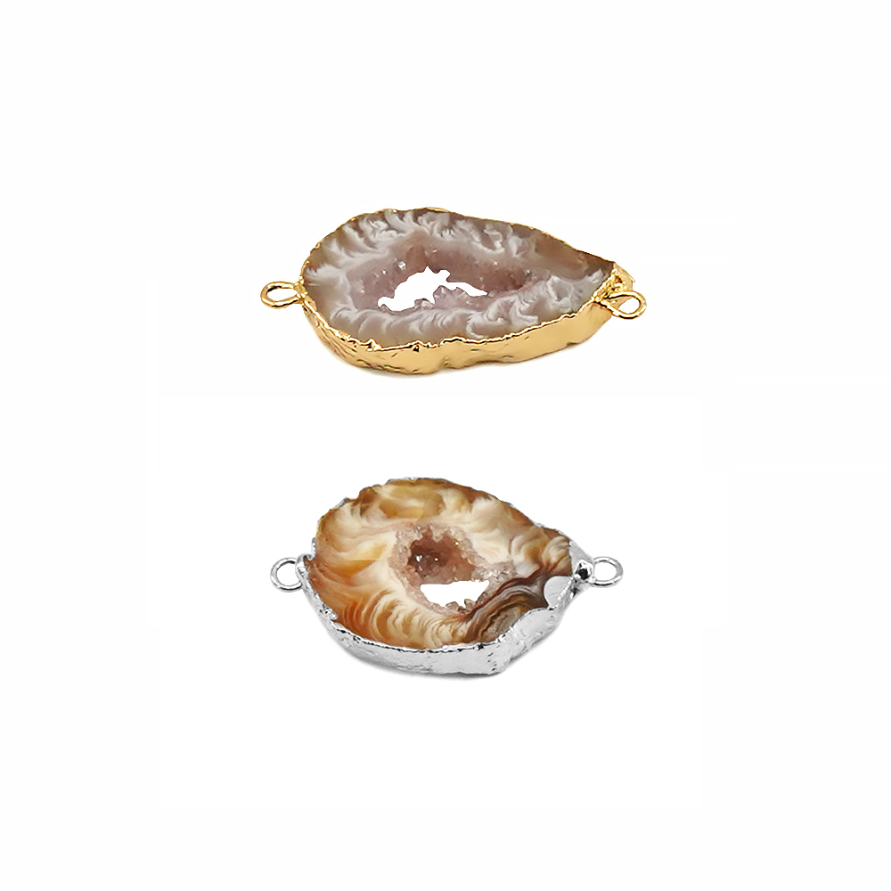 Jewelry Making Stones - หินอาเกตธรรมชาติแบบไม่สม่ำเสมอ Geode Druzy Stone Connector สำหรับทำเครื่องประดับ