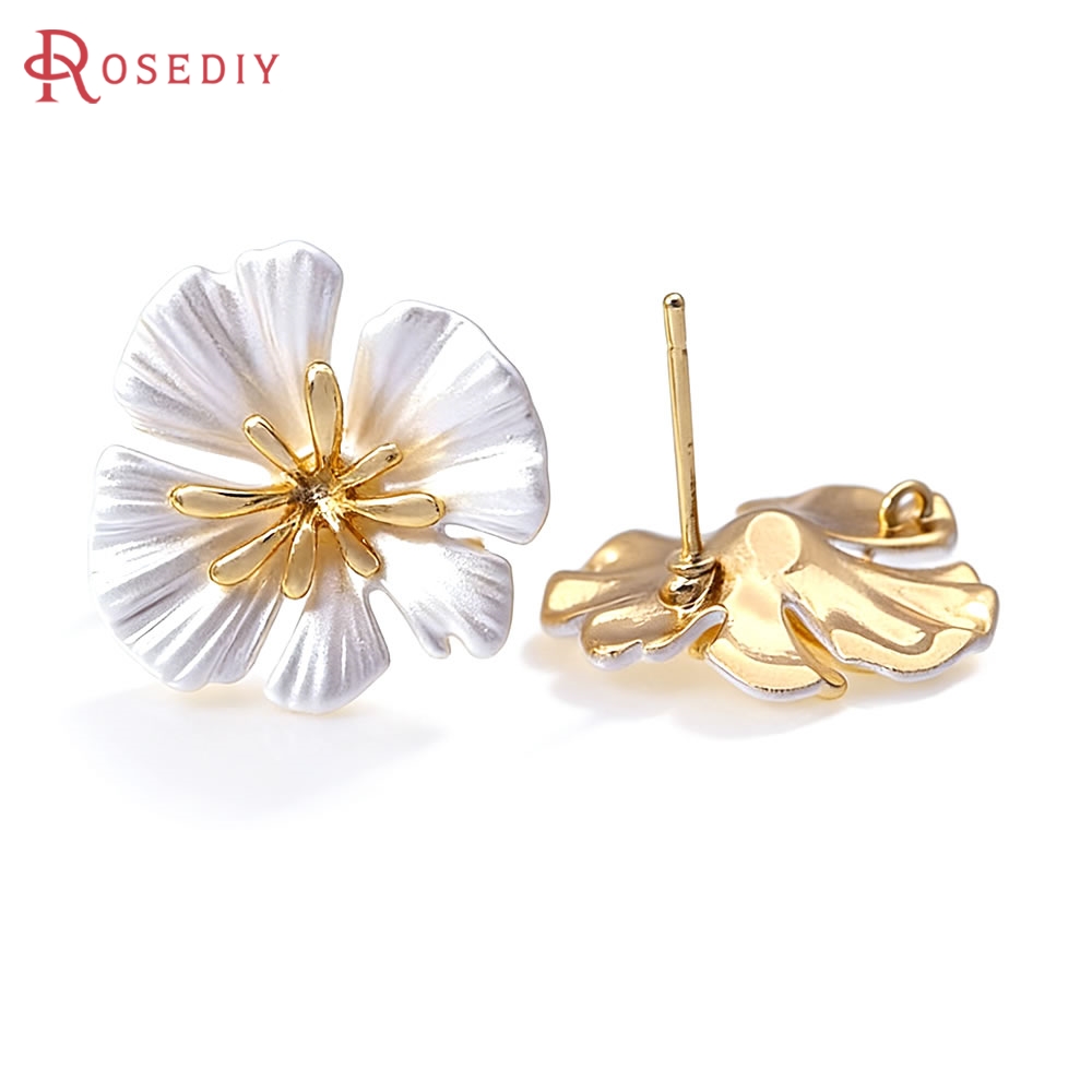 Jewelry Making Pins - ต่างหูแบบติดหูรูปดอกไม้ทองเหลืองสีทอง 18K คุณภาพสูง ต่างหูผู้หญิง อุปกรณ์ทำเครื่องประดับ DIY