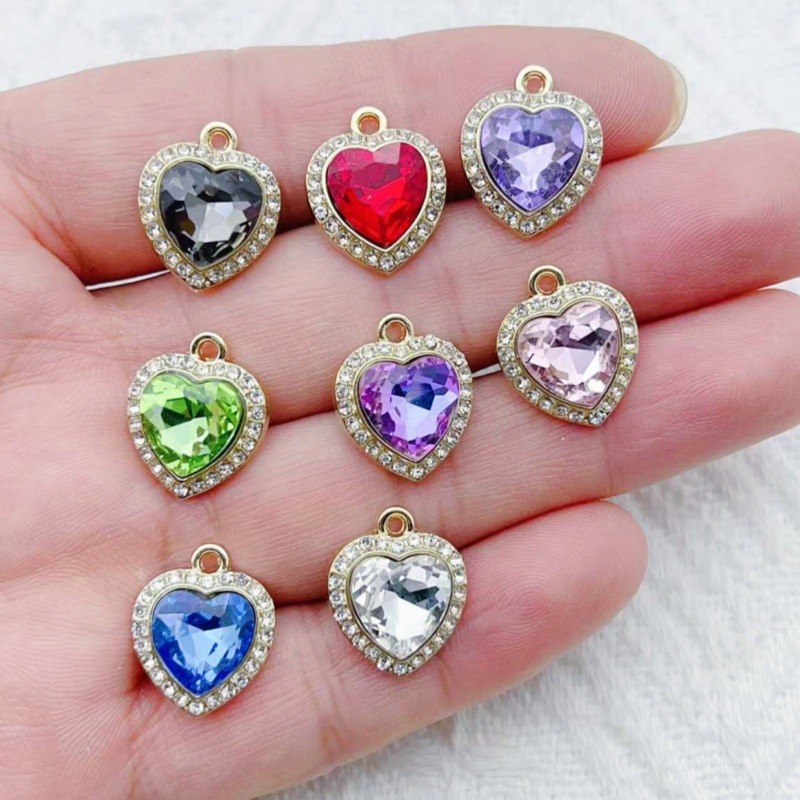 Jewelry Making Party - จี้รูปหัวใจฝังพลอยหลากสี 10 ชิ้น, เครื่องประดับ DIY สไตล์สดใส,