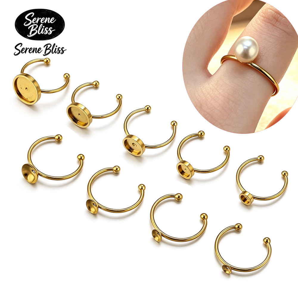 Jewelry Making Stones - ฐานแหวนสแตนเลสทรงกลมแบบปรับได้ 10 ชิ้น สำหรับใส่คาโบชอง สำหรับทำเครื่องประดับ DIY