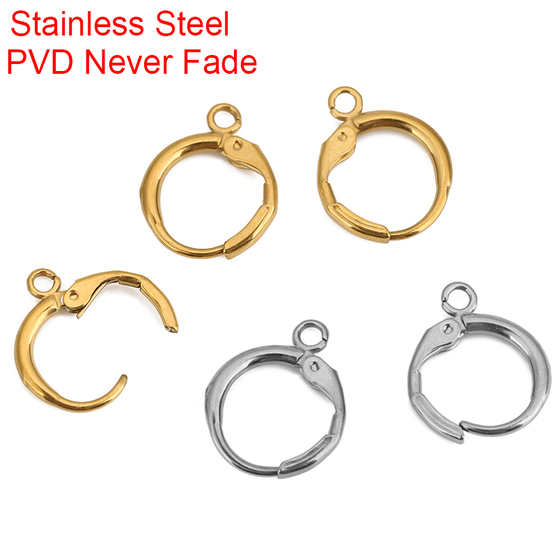 Jewelry Making Pins - 10pcs PVD ไม่เคยจางหายสแตนเลสต่างหูตะขอห่วง 12 มม.Hypoallergenic ต่างหู
