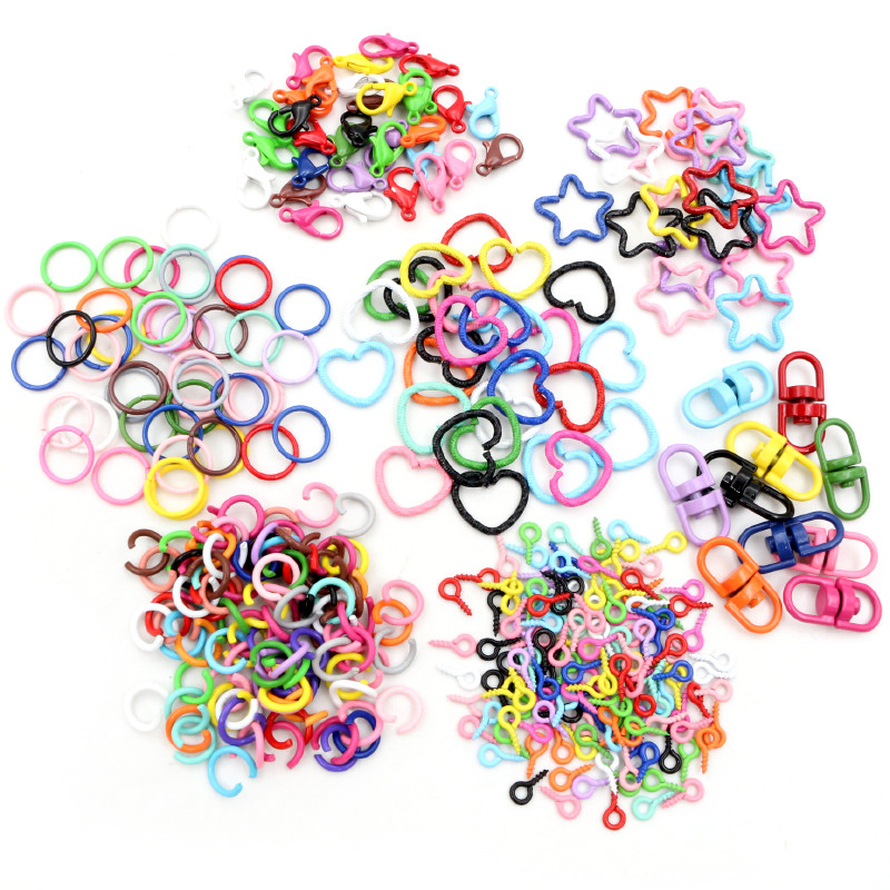 Jump Ring Assorted - ที่มีสีสันผสมโลหะผสมแยกกระโดดแหวนกุ้งจับมือตาไก่สกรู Pins พวงกุญแจแหวนเครื่องประดับ DIY ทำวัสดุอุปกรณ์