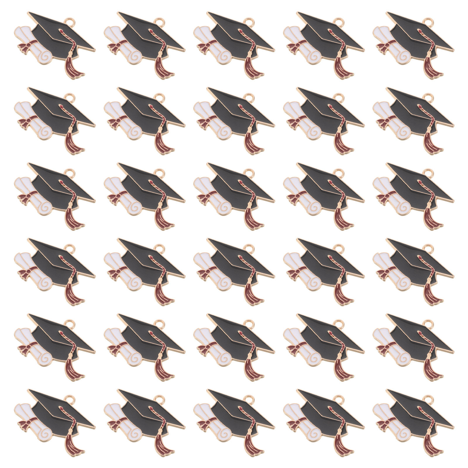 Jewelry Making Diploma - จี้รูปหมวกบัณฑิตและประกาศนียบัตร 50 ชิ้น ทำจากโลหะผสม สำหรับทำเครื่องประดับ DIY