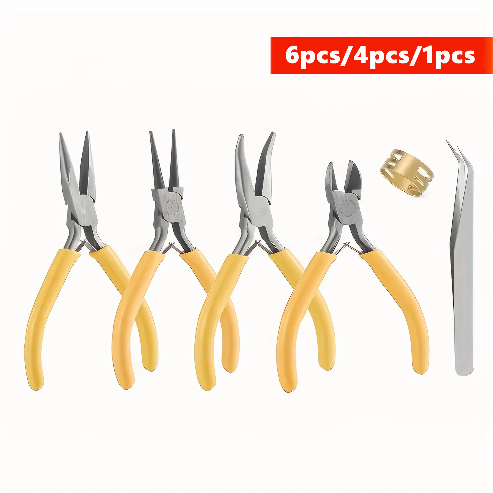 Jewelry Making Pliers - ชุดคีมทำเครื่องประดับสีเหลือง 6/4/1 ชิ้น - คีมปากแหลม, คีมปากกลม,