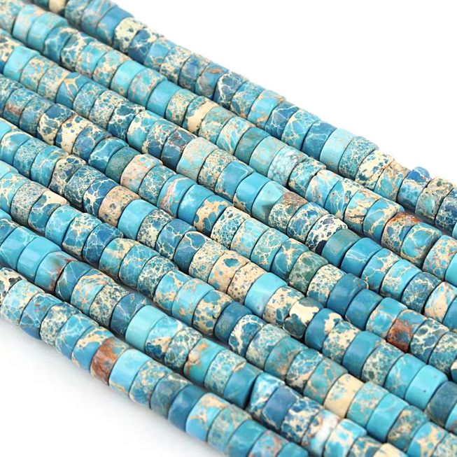 Jewelry Making Stones - ลูกปัดหินเทอร์ควอยซ์ธรรมชาติทรงกระบอกแบน สำหรับทำเครื่องประดับ DIY สร้อยคอ สร้อยข้อมือ และอุปกรณ์ตกแต่ง