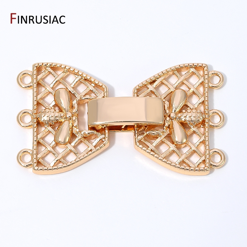 Jewelry Making Designs - ตัวเชื่อมต่อแบบมีตัวล็อค 3 แถว ชุบทอง 14K สำหรับงานเครื่องประดับ,