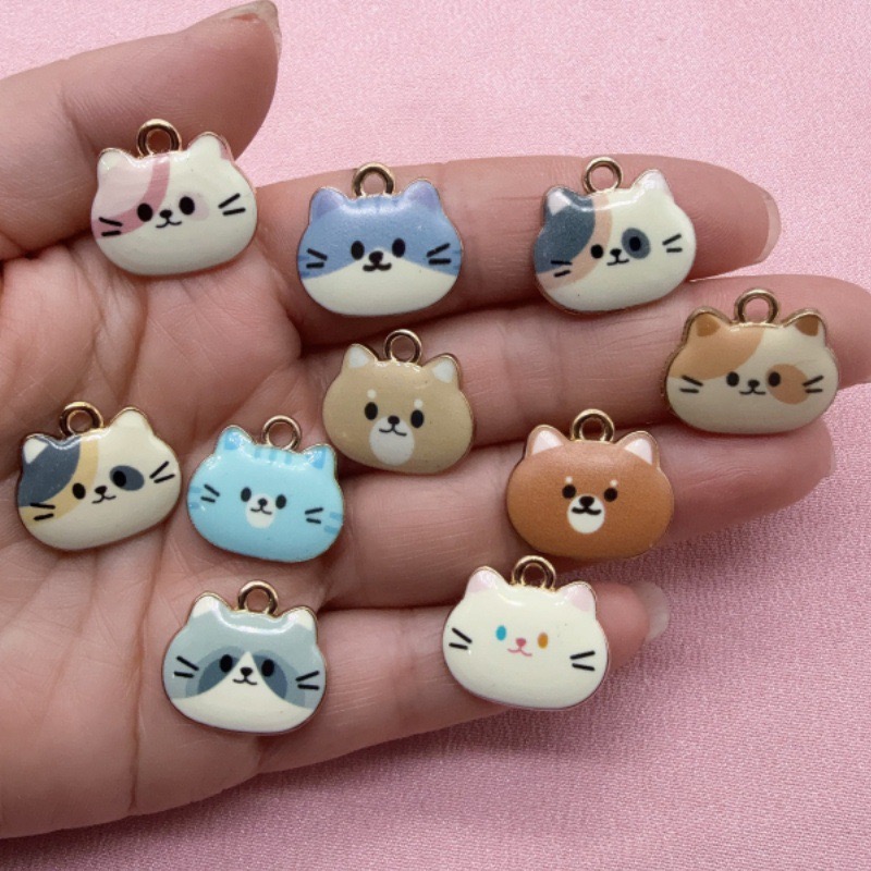Jewelry Making Party - จี้โลหะผสมรูปหัวแมวพิมพ์ลาย 12 ชิ้น, สำหรับทำเครื่องประดับ DIY ต่างหู,