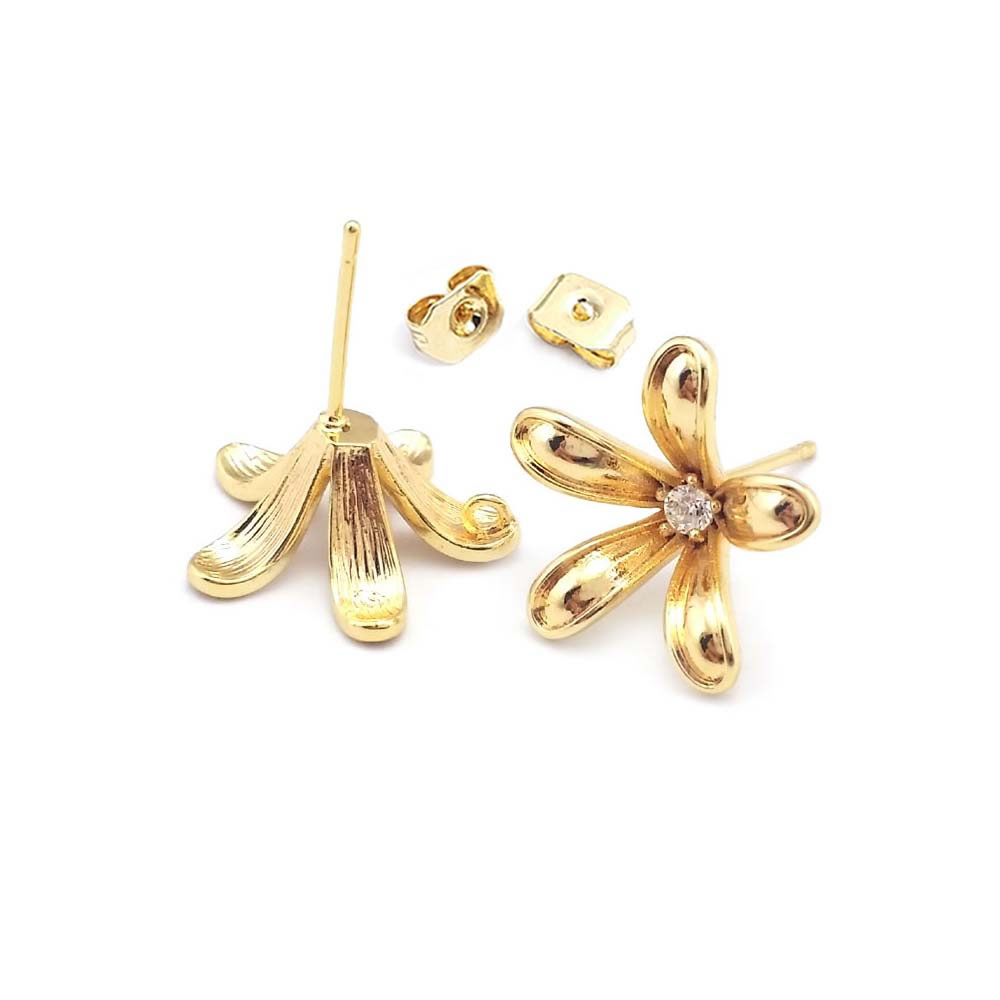 ต่างหูแบบติดหูรูปดอกไม้ทองเหลื - Jewelry Making Pins บทวิจารณ์และราคา